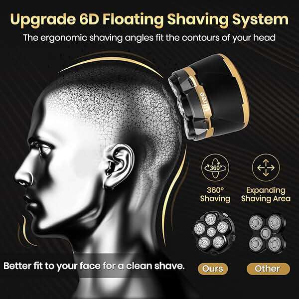 Ufree Head Shavers for Bald Men - Waterproof Bald Head Shaver with Travel Pouch, Detachable Rotary Blade for Clean Shave, Electric Razor with LED Display, Wet/Dry - Image 2