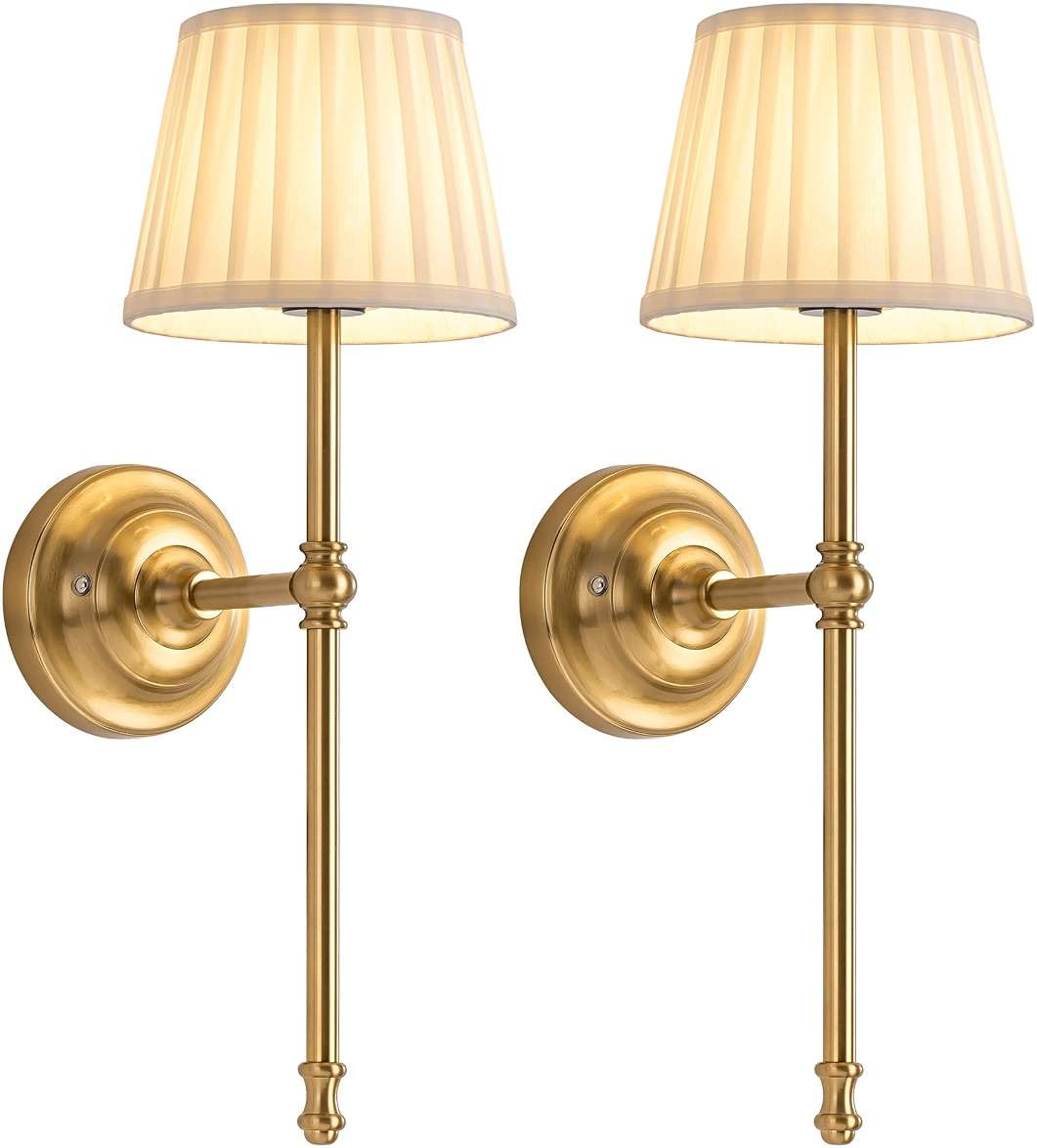 KDG Cordless Wall Sconces Set of 2, Small Wireless 5200mAh Rechargeable Battery Fabric LED Wall Lamps, Portables Lightings for Wall Painting, Living Room, Bedroom, Hallway, Gifts, Night Light (Gold) - Image 1