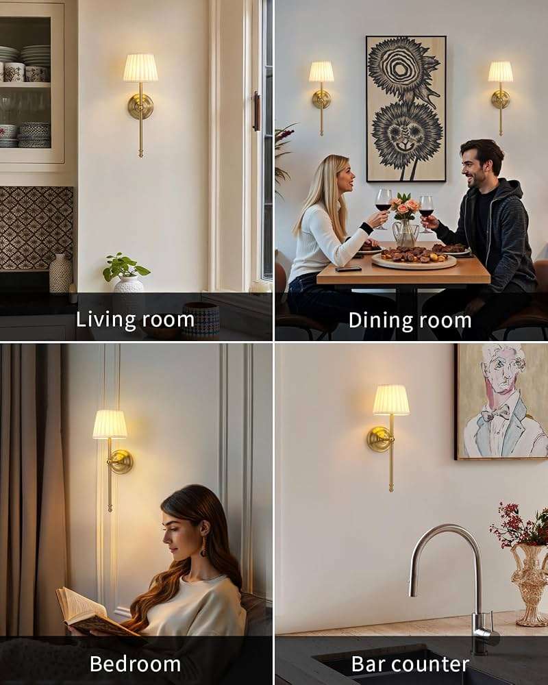 KDG Cordless Wall Sconces Set of 2, Small Wireless 5200mAh Rechargeable Battery Fabric LED Wall Lamps, Portables Lightings for Wall Painting, Living Room, Bedroom, Hallway, Gifts, Night Light (Gold) - Image 7