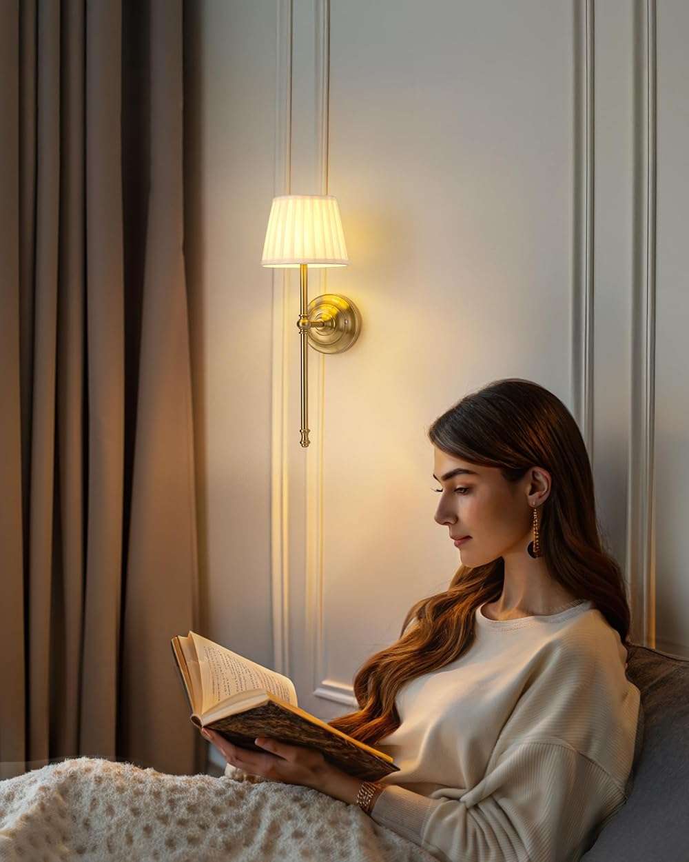 KDG Cordless Wall Sconces Set of 2, Small Wireless 5200mAh Rechargeable Battery Fabric LED Wall Lamps, Portables Lightings for Wall Painting, Living Room, Bedroom, Hallway, Gifts, Night Light (Gold) - Image 9