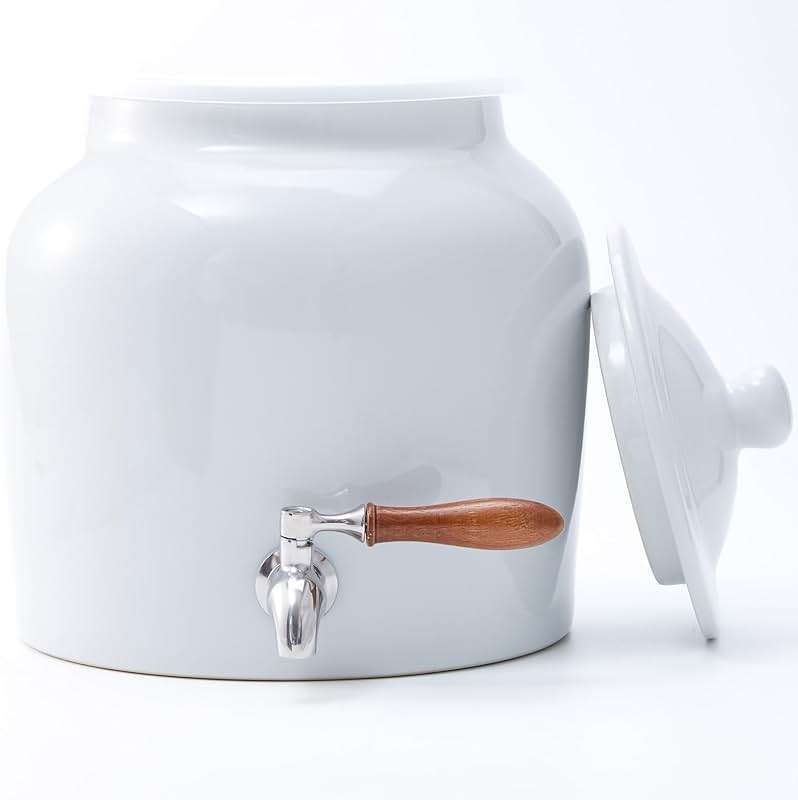 Ceramic Water Dispenser for 5 Gallon Bottle – Crock Water Dispenser with Durable Stainless Steel Faucet, Ideal for 3 to 5 Gallon Jugs, Classic Porcelain Water Crock Design for Home or Office Use - Image 1