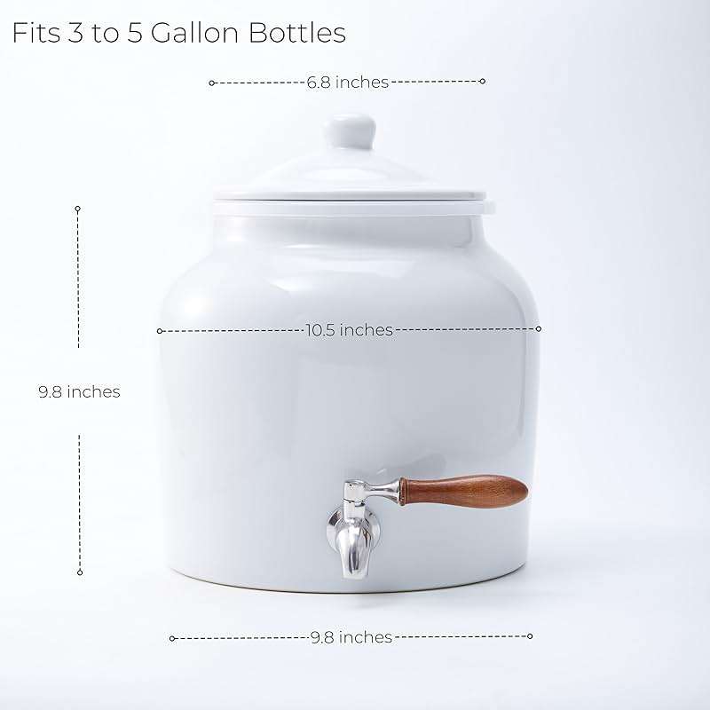 Ceramic Water Dispenser for 5 Gallon Bottle – Crock Water Dispenser with Durable Stainless Steel Faucet, Ideal for 3 to 5 Gallon Jugs, Classic Porcelain Water Crock Design for Home or Office Use - Image 2