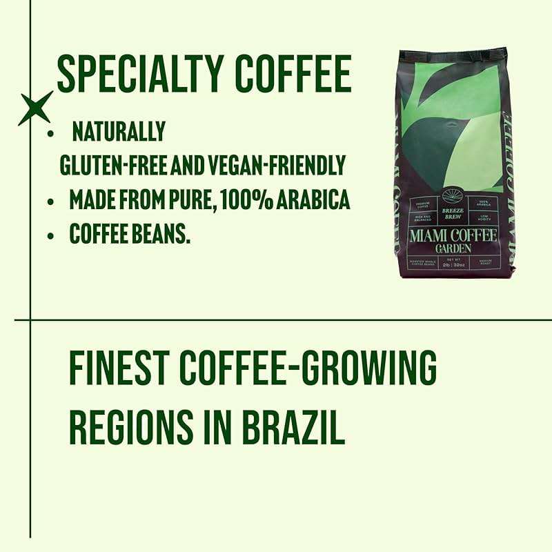 Miami Coffee Garden Breeze Brew, Brazilian Premium Ground Coffee, Rich and Balanced, 100% Arabica, Low Acid, Fitnest Coffee Regions in Brazil, Medium Roast, 12oz - Image 2