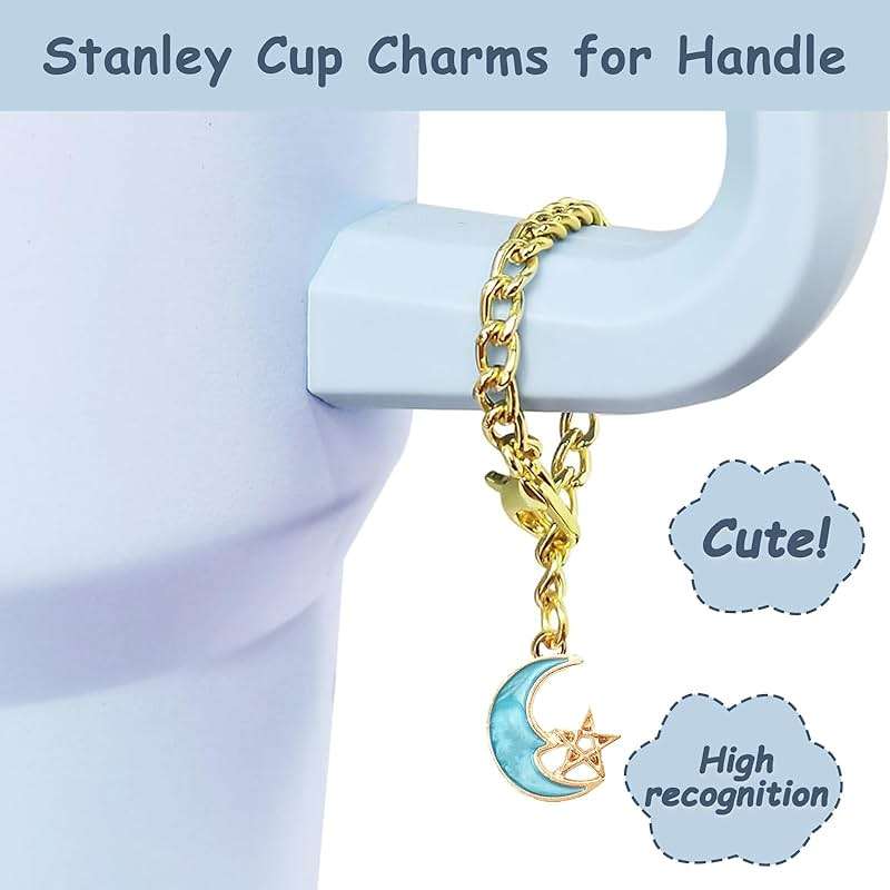 Stanley Cup Accessories Set,Including 2 Pcs 0.4in Straw Cover, 1 Silicone Spill-Proof Stopper Set of 3, 1 Cute Moon Handle Charm, 1 Silicone Boot Fits Stanley 40&30 Oz Tumbler (Blue 2.0) - Image 4