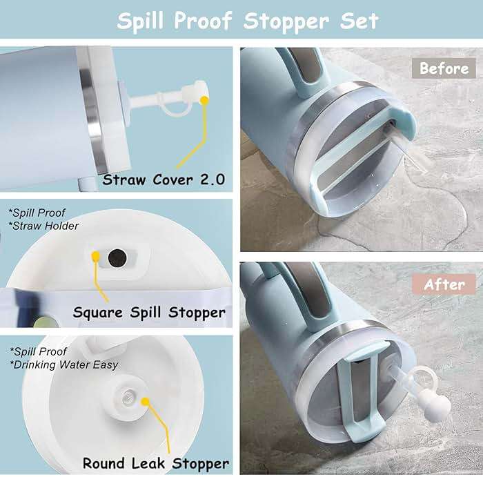 Stanley Cup Accessories Set,Including 2 Pcs 0.4in Straw Cover, 1 Silicone Spill-Proof Stopper Set of 3, 1 Cute Moon Handle Charm, 1 Silicone Boot Fits Stanley 40&30 Oz Tumbler (Blue 2.0) - Image 6