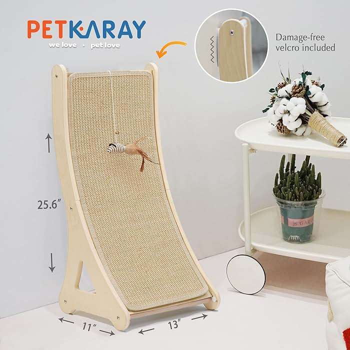 PETKARAY Curved Cat Scratcher, Sisal Kitty Scratching Ramp, L Shape Scratch Pad for Indoor Cats, 25.6" Furniture Protector with Mouse Toy - Image 2