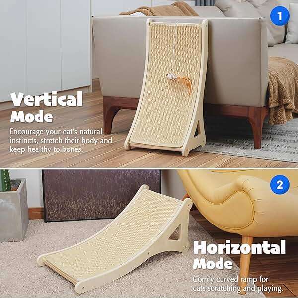 PETKARAY Curved Cat Scratcher, Sisal Kitty Scratching Ramp, L Shape Scratch Pad for Indoor Cats, 25.6" Furniture Protector with Mouse Toy - Image 3
