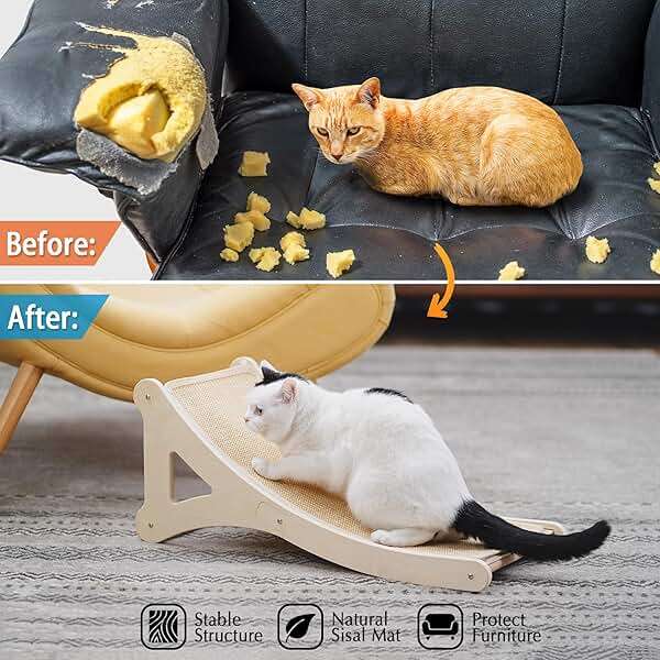 PETKARAY Curved Cat Scratcher, Sisal Kitty Scratching Ramp, L Shape Scratch Pad for Indoor Cats, 25.6" Furniture Protector with Mouse Toy - Image 4