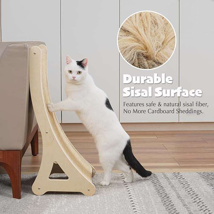 PETKARAY Curved Cat Scratcher, Sisal Kitty Scratching Ramp, L Shape Scratch Pad for Indoor Cats, 25.6" Furniture Protector with Mouse Toy - Image 5