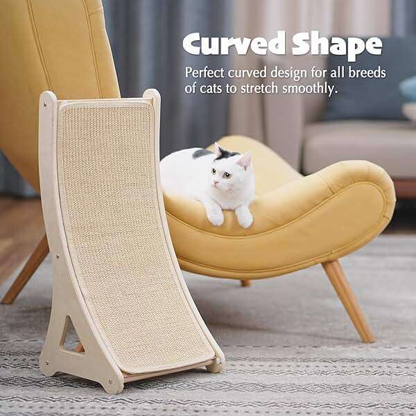 PETKARAY Curved Cat Scratcher, Sisal Kitty Scratching Ramp, L Shape Scratch Pad for Indoor Cats, 25.6" Furniture Protector with Mouse Toy - Image 6