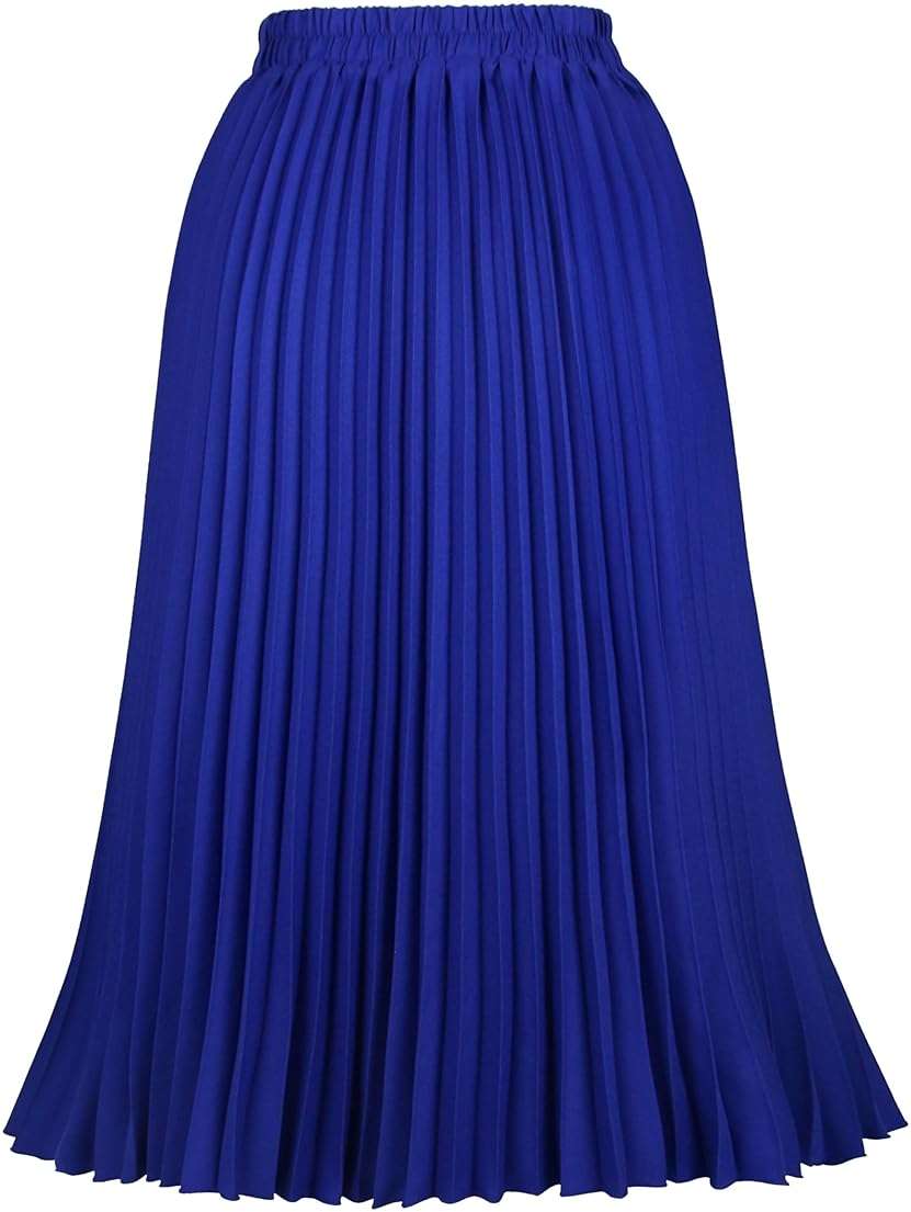 THHGPO Women's Pleated Skirts High Elastic Waist A-Line Swing Skirt Midi Length - Image 1