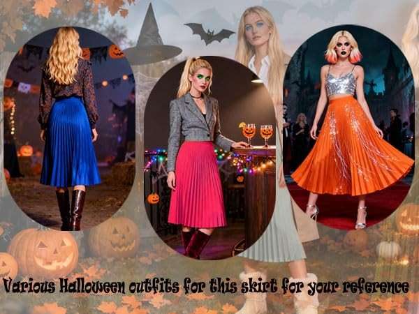 THHGPO Women's Pleated Skirts High Elastic Waist A-Line Swing Skirt Midi Length - Image 3