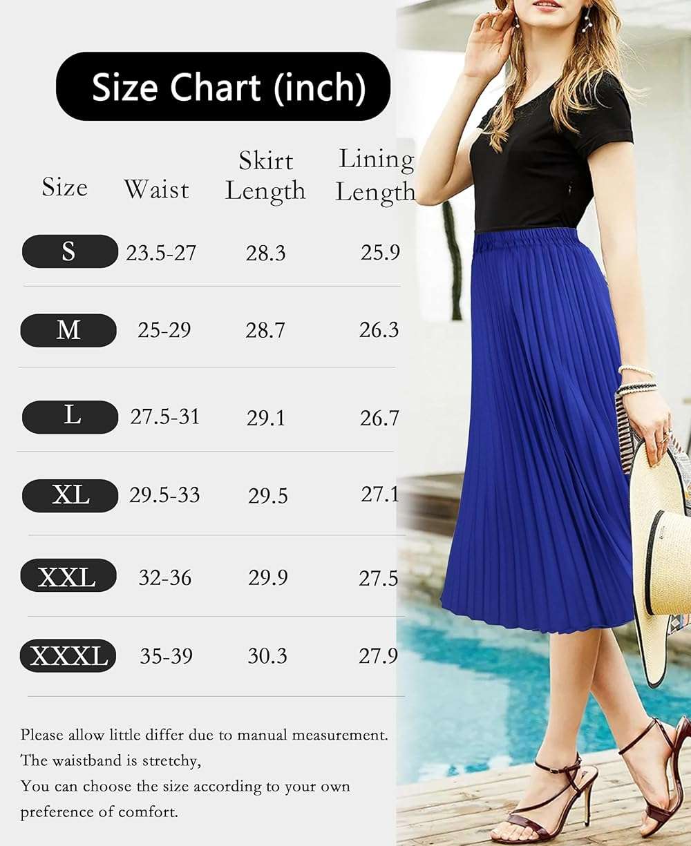 THHGPO Women's Pleated Skirts High Elastic Waist A-Line Swing Skirt Midi Length - Image 5