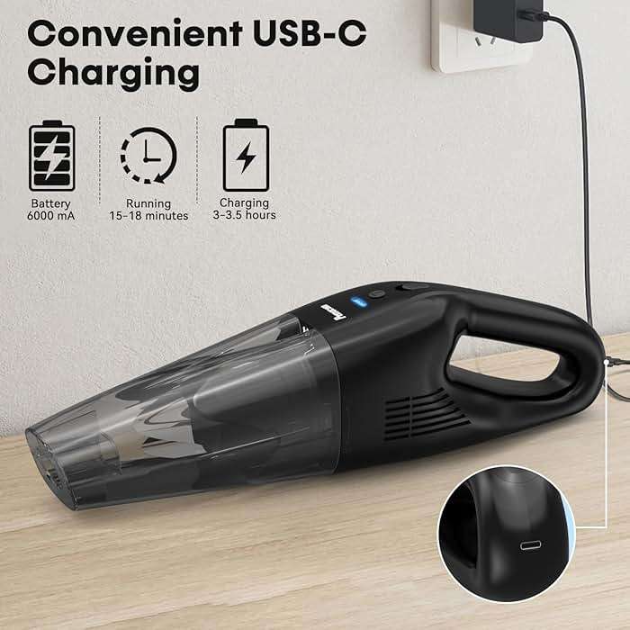 pemacom Portable Handheld Vacuum Cordless – 10,000Pa Suction Power, Lightweight 1.8 lbs, Washable HEPA Filter, LED Light, Quiet, 800ml Dustbin, Perfect for Home - Image 3