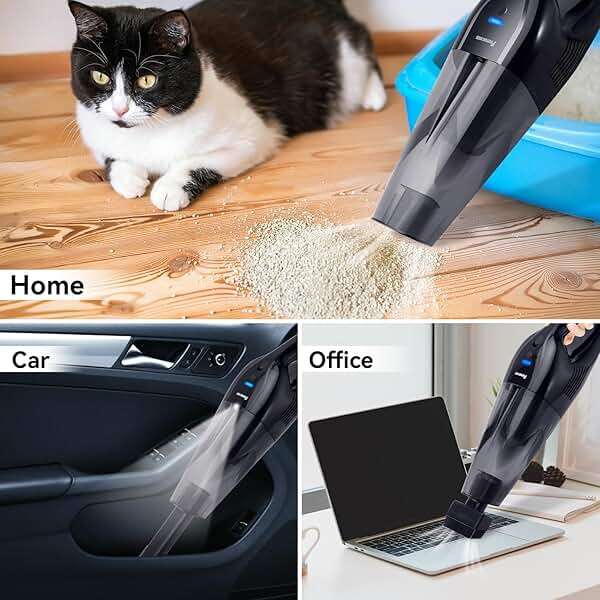pemacom Portable Handheld Vacuum Cordless – 10,000Pa Suction Power, Lightweight 1.8 lbs, Washable HEPA Filter, LED Light, Quiet, 800ml Dustbin, Perfect for Home - Image 8