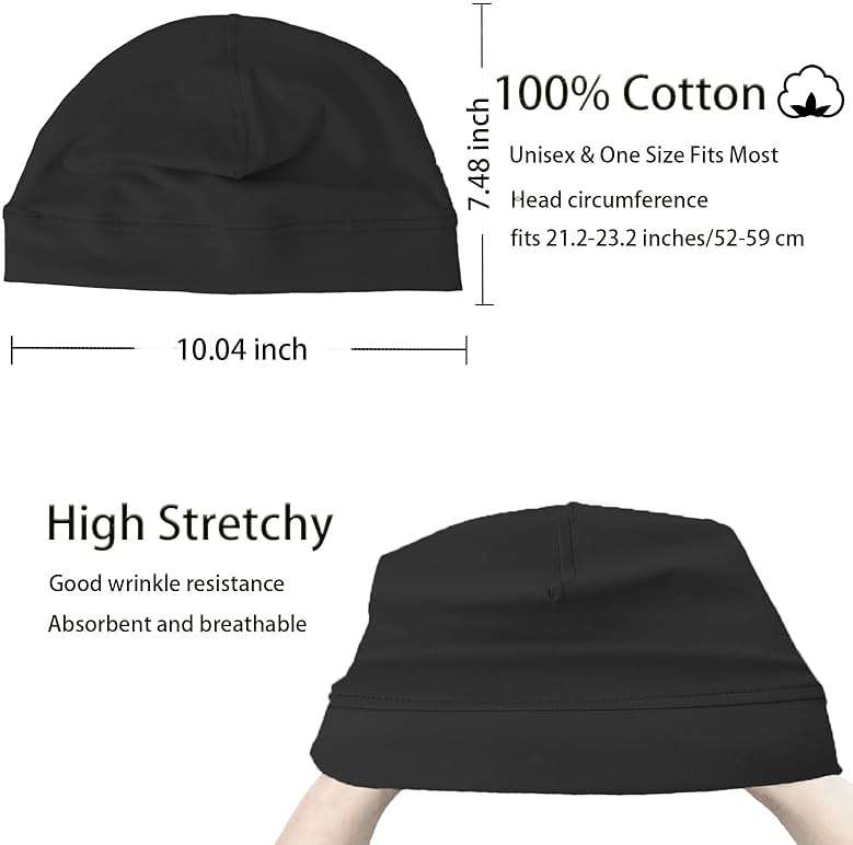 vidsel 100% Cotton Skull Caps for Men Women Breathable Night Cap Sleep Hats Soft Lightweight Running Beanie Helmet Liner - Image 2
