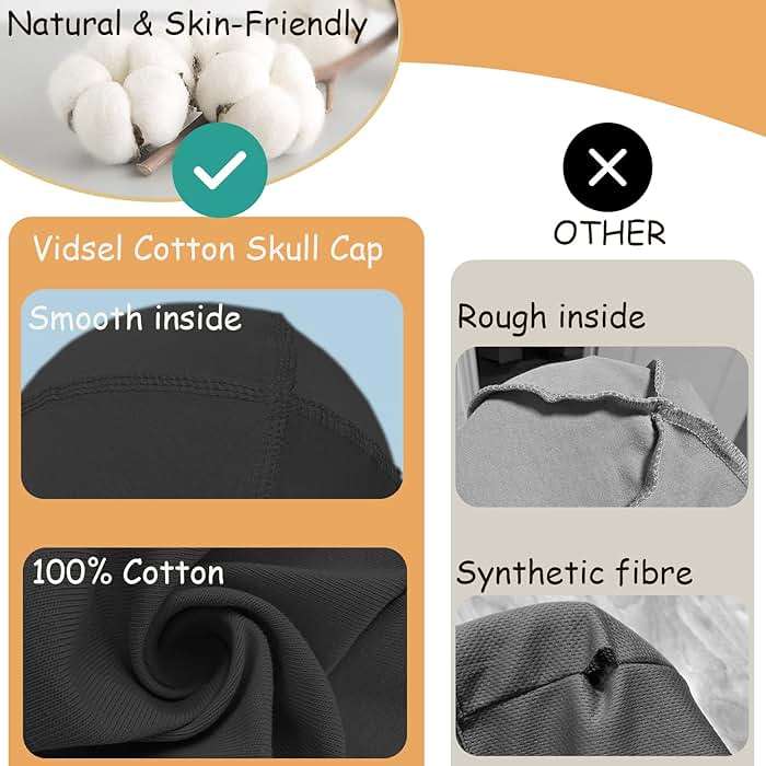 vidsel 100% Cotton Skull Caps for Men Women Breathable Night Cap Sleep Hats Soft Lightweight Running Beanie Helmet Liner - Image 3