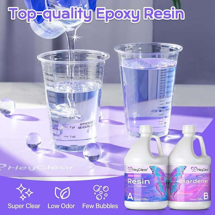 HeyClear 2 Gallon Epoxy Resin Kit with Pumps, Crystal Clear and Hard Upgraded 2 Part Resin and Hardener Resina Epoxica for Casting Coating, Countertop, Table top, Wood, Art DIY Handcraft Jewelry - Image 3