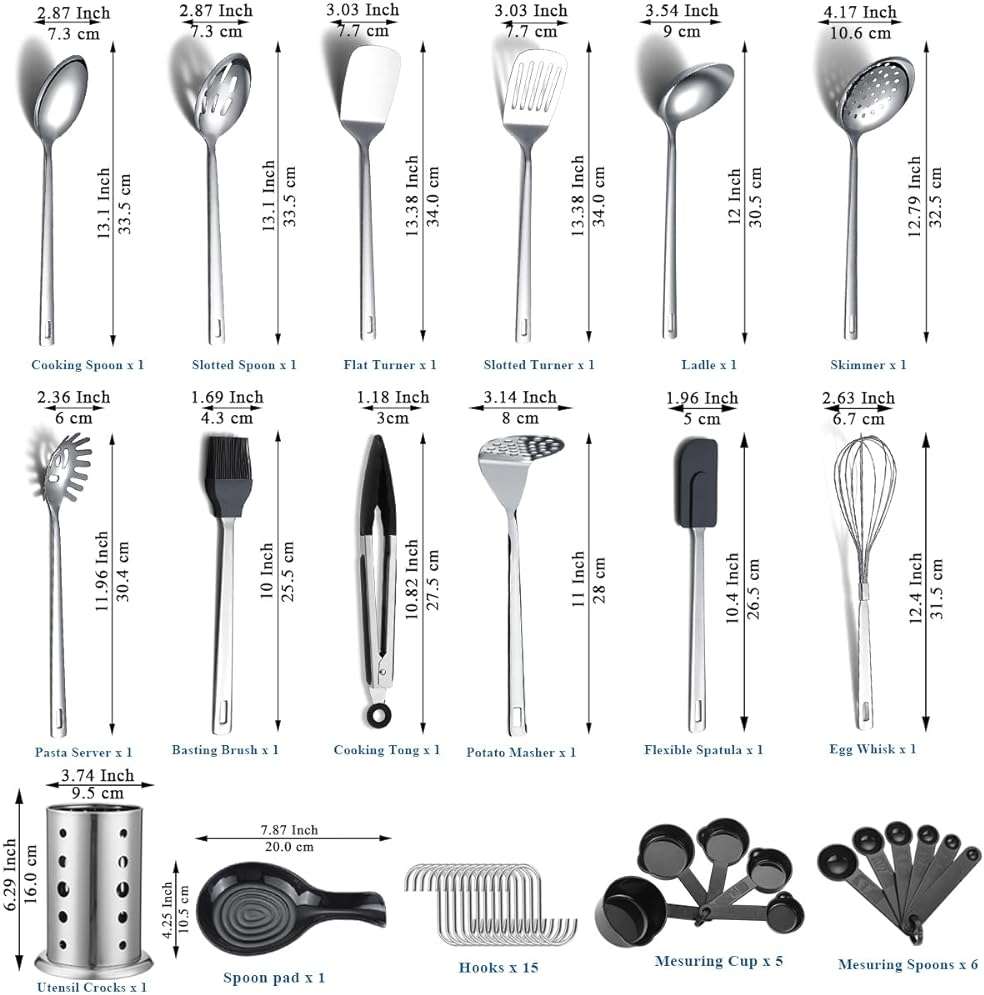 Stainless Steel Kitchen Utensils Set 40 Pieces, Cooking Utensil Set with Utensils Holder, Kitchen Gadgets Kitchen Essentials New Home, House, Appartment Must Have, Metal Spatula Set - Image 2