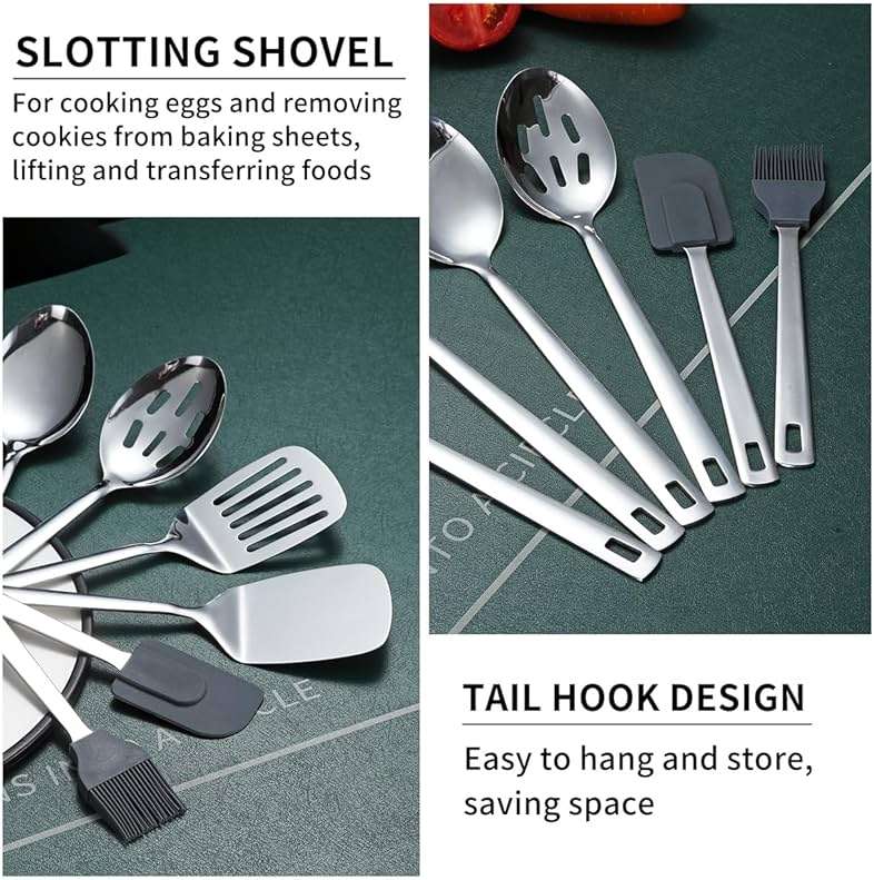 Stainless Steel Kitchen Utensils Set 40 Pieces, Cooking Utensil Set with Utensils Holder, Kitchen Gadgets Kitchen Essentials New Home, House, Appartment Must Have, Metal Spatula Set - Image 3