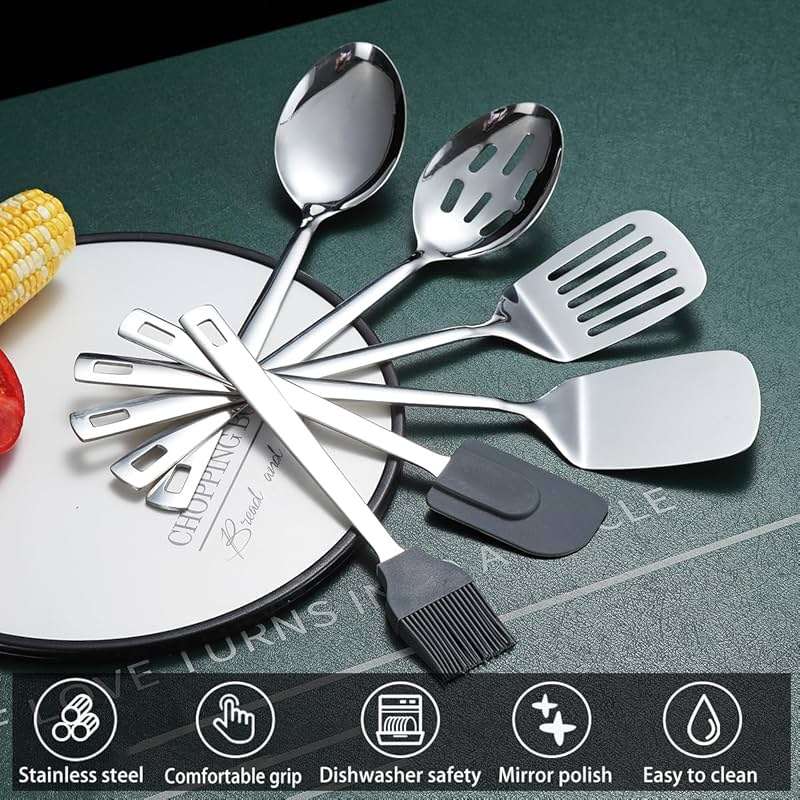 Stainless Steel Kitchen Utensils Set 40 Pieces, Cooking Utensil Set with Utensils Holder, Kitchen Gadgets Kitchen Essentials New Home, House, Appartment Must Have, Metal Spatula Set - Image 5