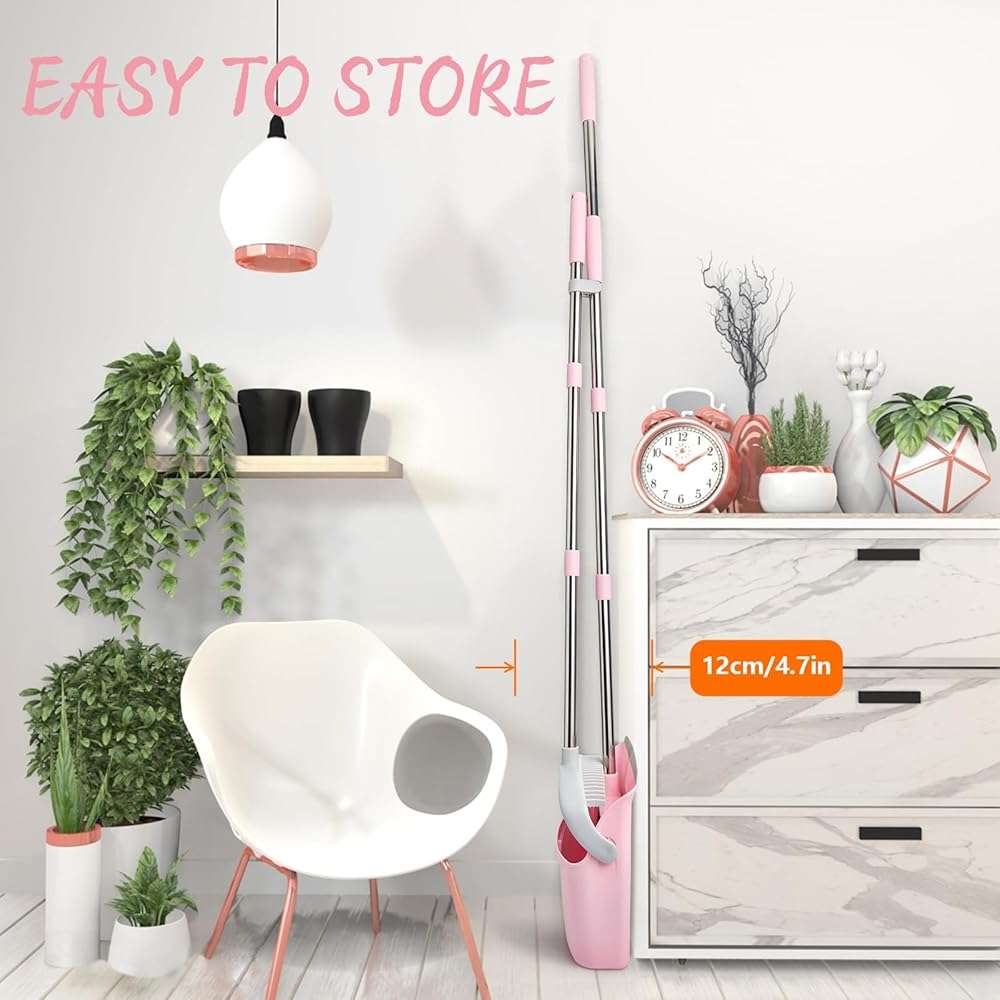 OOOFLOWER Broom and Dustpan Combo Set, Long Handle and Standing Dust Pan with Comb Teeth, Efficient Floor Cleaning for Kitchen, Outdoor, Dorm, Apartment, Office Lobby (Pink Gray) - Image 7