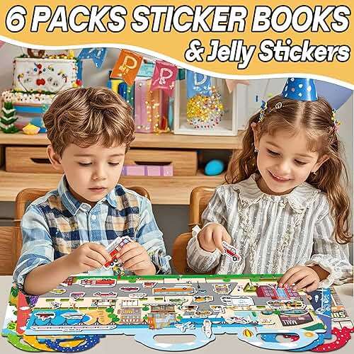 iGetooy 6 Sets Reusable Sticker Book for Toddlers 1-3, Jelly Sticker Books for Toddlers 2-4 Years, Toddler Travel Toys for Kids 2 3 4 Year Old Girls Boys - Image 3