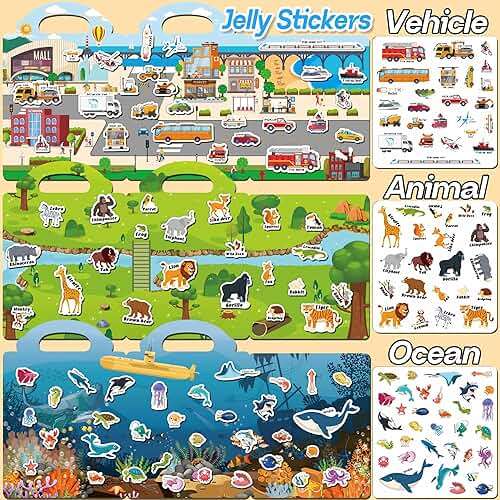 iGetooy 6 Sets Reusable Sticker Book for Toddlers 1-3, Jelly Sticker Books for Toddlers 2-4 Years, Toddler Travel Toys for Kids 2 3 4 Year Old Girls Boys - Image 5