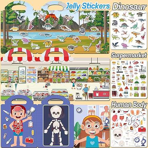 iGetooy 6 Sets Reusable Sticker Book for Toddlers 1-3, Jelly Sticker Books for Toddlers 2-4 Years, Toddler Travel Toys for Kids 2 3 4 Year Old Girls Boys - Image 6