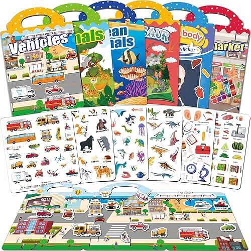 iGetooy 6 Sets Reusable Sticker Book for Toddlers 1-3, Jelly Sticker Books for Toddlers 2-4 Years, Toddler Travel Toys for Kids 2 3 4 Year Old Girls Boys - Image 9