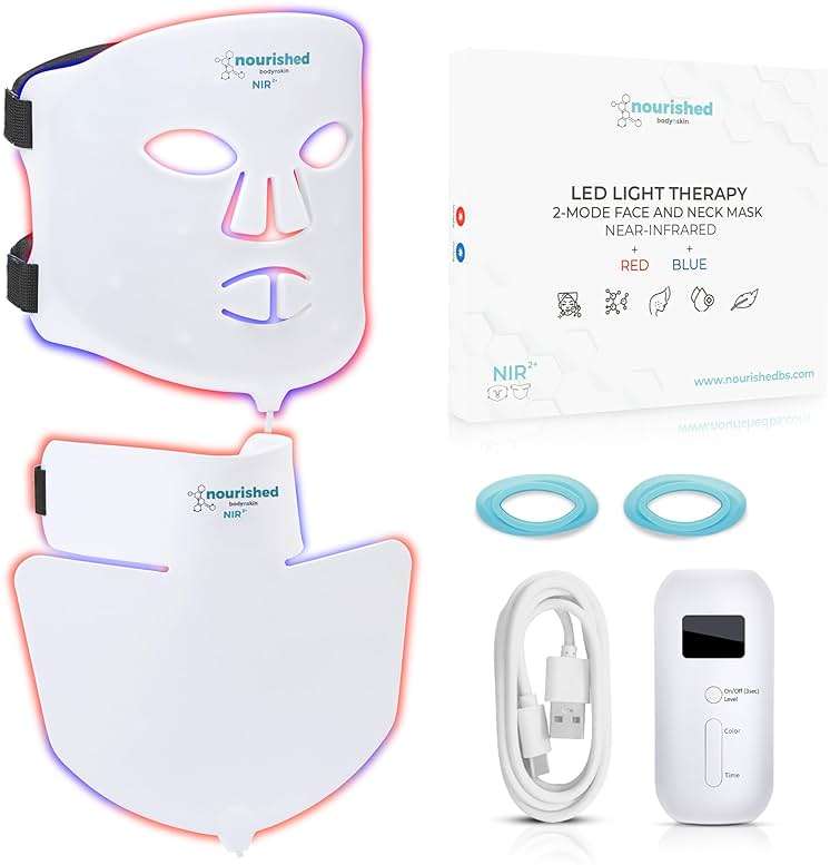 Nourished Bodynskin LED Face and Neck Mask with Near-Infrared - Blue, Red Light Therapy for Face - 228 LEDs - Skincare Tool for Wrinkles, Anti-Aging - Image 1