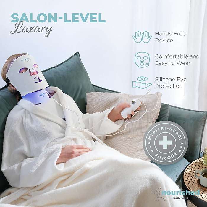 Nourished Bodynskin LED Face and Neck Mask with Near-Infrared - Blue, Red Light Therapy for Face - 228 LEDs - Skincare Tool for Wrinkles, Anti-Aging - Image 8