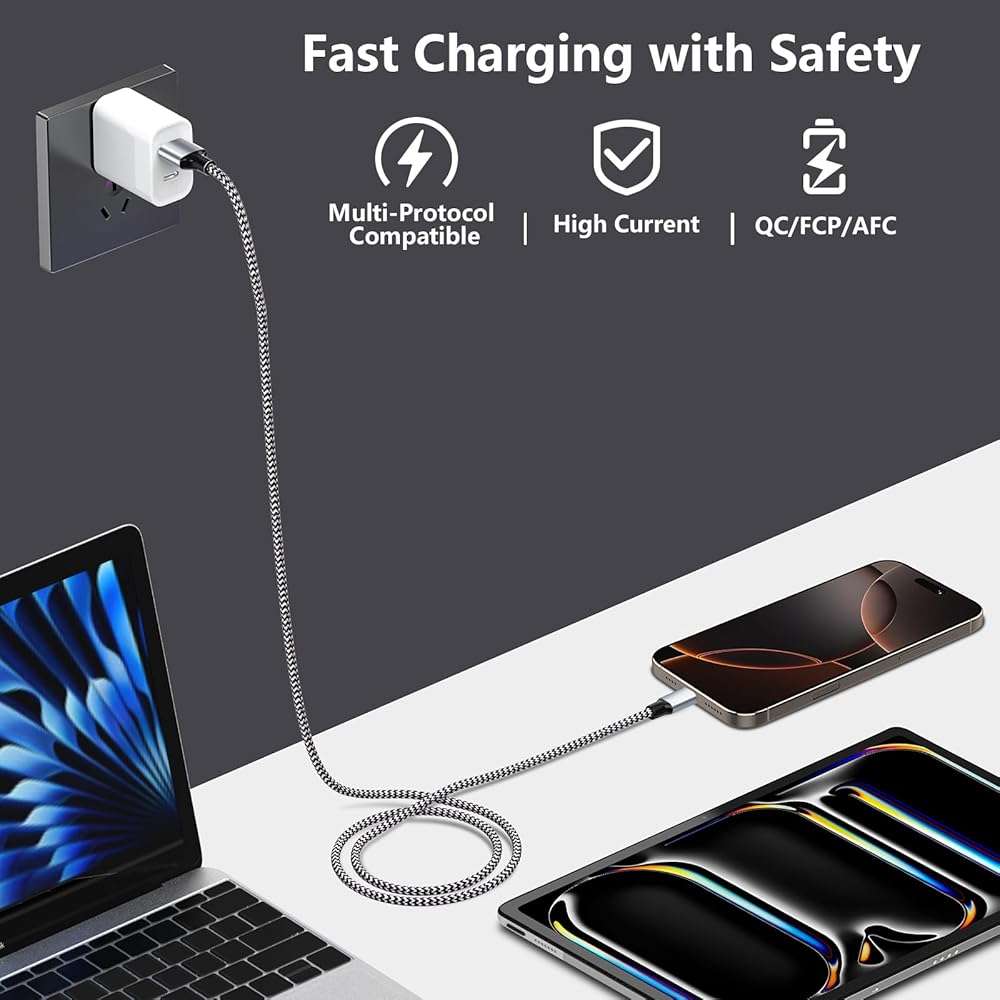[Apple MFi Certified] iPhone 17 Charger Cable, Linocell 5Pack USB A to Type C 60W Fast Charging Cord USB Type C Braided Cable for iPhone 17/17 Air/17 Pro/17 Pro Max/16 Pro/15/Galaxy S26/S25/Pixel/iPad - Image 4