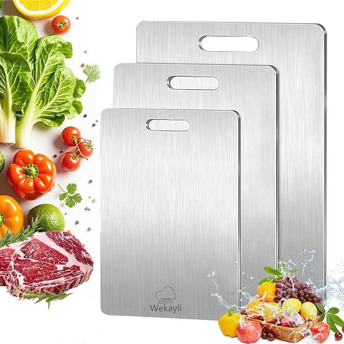 Wekayli 304 Stainless Steel Cutting Board, Non Toxic Cutting Boards for Kitchen, Dishwasher Safe and Knife Friendly Chopping Board for Meat Vegetable Fruit(15"x 11",13"x 9",10"x 6") - Image 1