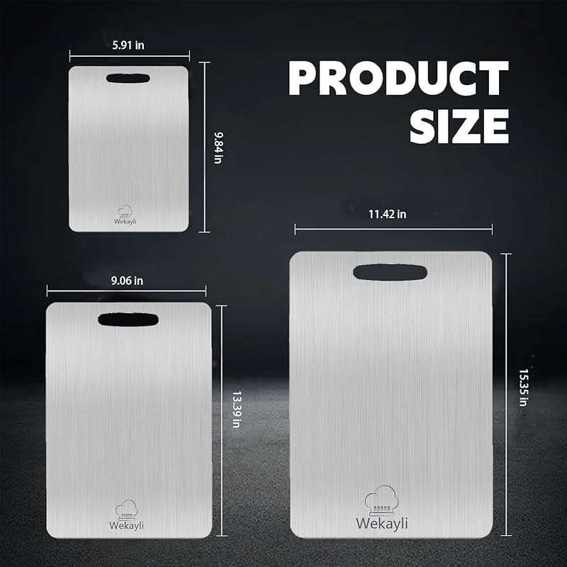 Wekayli 304 Stainless Steel Cutting Board, Non Toxic Cutting Boards for Kitchen, Dishwasher Safe and Knife Friendly Chopping Board for Meat Vegetable Fruit(15"x 11",13"x 9",10"x 6") - Image 3