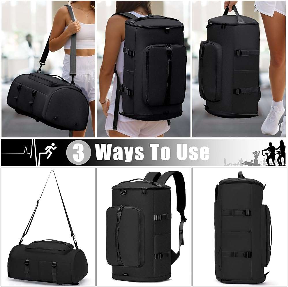 MIYCOO Gym Bag for Men Women with Shoes Compartment - Duffle Bag, Travel Backpack, Sports Backpack, Weekender Overnight Bag with Wet Pocket - Black - Image 4