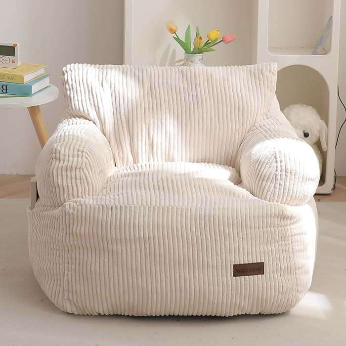 MAXYOYO Kids Bean Bag Chair, Stuffed Toddler Bean Bag Sofa with Filler Bean Bag Chair for Boys and Girls, Lazy Sofa with Pocket Floor Chair for Gaming, Reading, Beige - Image 1