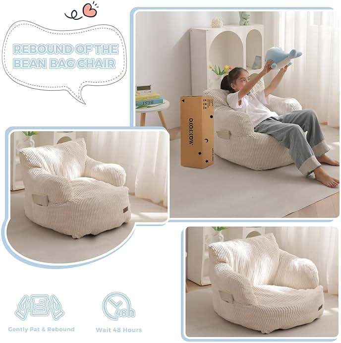 MAXYOYO Kids Bean Bag Chair, Stuffed Toddler Bean Bag Sofa with Filler Bean Bag Chair for Boys and Girls, Lazy Sofa with Pocket Floor Chair for Gaming, Reading, Beige - Image 8