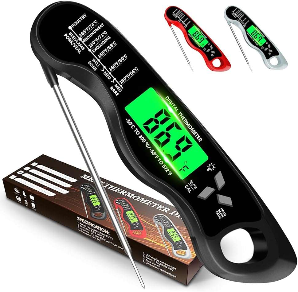 Meat Thermometer Digital，IP67 Waterproof Cooking Thermometer with Backlight, Calibration & Hold Function，Food Thermometer for Cooking,Outdoor Grilling - Image 1