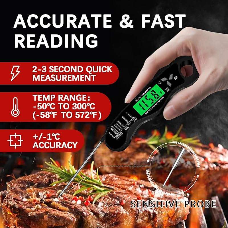 Meat Thermometer Digital，IP67 Waterproof Cooking Thermometer with Backlight, Calibration & Hold Function，Food Thermometer for Cooking,Outdoor Grilling - Image 2
