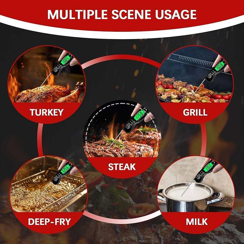 Meat Thermometer Digital，IP67 Waterproof Cooking Thermometer with Backlight, Calibration & Hold Function，Food Thermometer for Cooking,Outdoor Grilling - Image 4