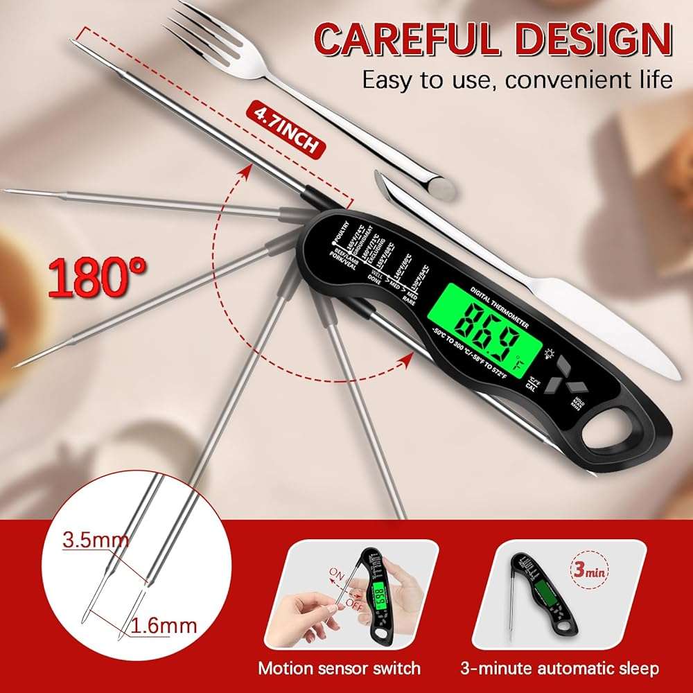 Meat Thermometer Digital，IP67 Waterproof Cooking Thermometer with Backlight, Calibration & Hold Function，Food Thermometer for Cooking,Outdoor Grilling - Image 5