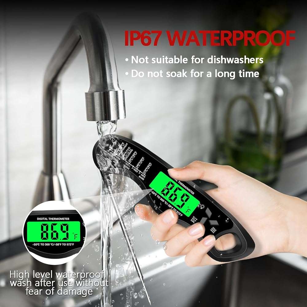 Meat Thermometer Digital，IP67 Waterproof Cooking Thermometer with Backlight, Calibration & Hold Function，Food Thermometer for Cooking,Outdoor Grilling - Image 6