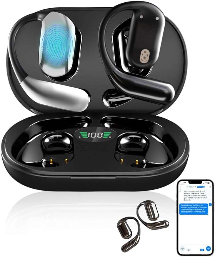 Language Translator Earbuds, 3-in-1 Translating Earbuds Real Time, Two Way Online Bluetooth Instant Voice Translation Device, fit iOS and Android with APP, Perfect for Travel and Business (Black) - Image 1