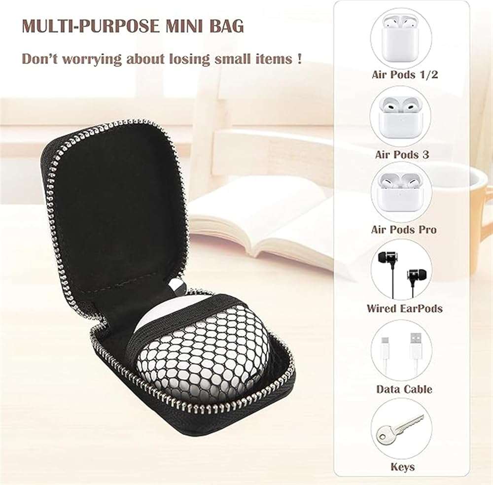 CCSmall Earbud Cases, Headphone Storage Case for AirPods Pro 3/4/1/2/3/Pro 2, PU Leather Zipper Carrying Case Small Bag Pouch Travel Organizer for Wireless Wired Earphones & USB Cable Black - Image 4