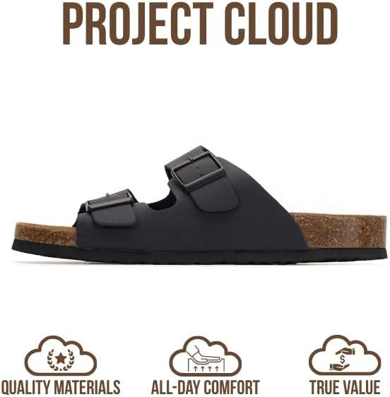 Project Cloud Mens Sandals 100% Genuine Leather - Memory Foam Insole & Cork Footbed Slides for Men Footwear - Non-Slip Summer Sandals for Men & Lightweight Mens Slides (Heritage) - Image 4