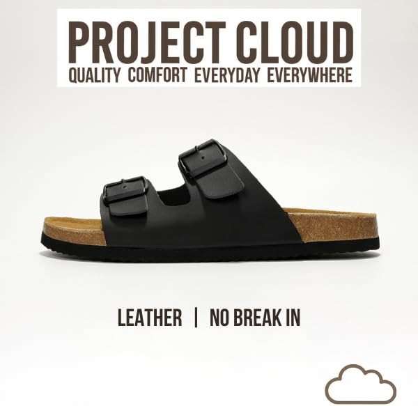 Project Cloud Mens Sandals 100% Genuine Leather - Memory Foam Insole & Cork Footbed Slides for Men Footwear - Non-Slip Summer Sandals for Men & Lightweight Mens Slides (Heritage) - Image 6