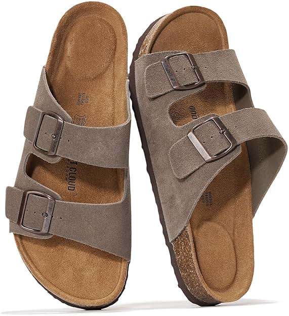 Project Cloud Mens Sandals 100% Genuine Leather - Memory Foam Insole & Cork Footbed Slides for Men Footwear - Non-Slip Summer Sandals for Men & Lightweight Mens Slides (Heritage) - Image 1