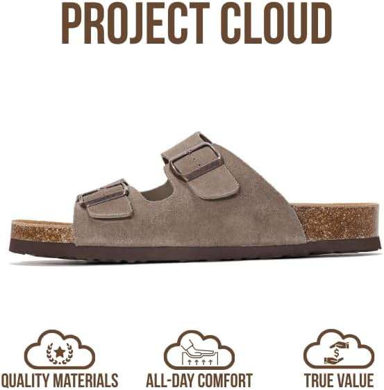 Project Cloud Mens Sandals 100% Genuine Leather - Memory Foam Insole & Cork Footbed Slides for Men Footwear - Non-Slip Summer Sandals for Men & Lightweight Mens Slides (Heritage) - Image 3