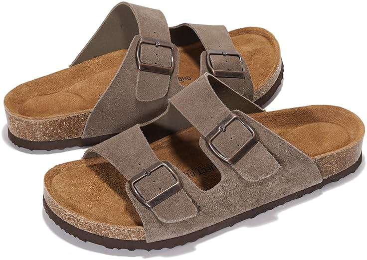 Project Cloud Mens Sandals 100% Genuine Leather - Memory Foam Insole & Cork Footbed Slides for Men Footwear - Non-Slip Summer Sandals for Men & Lightweight Mens Slides (Heritage) - Image 6